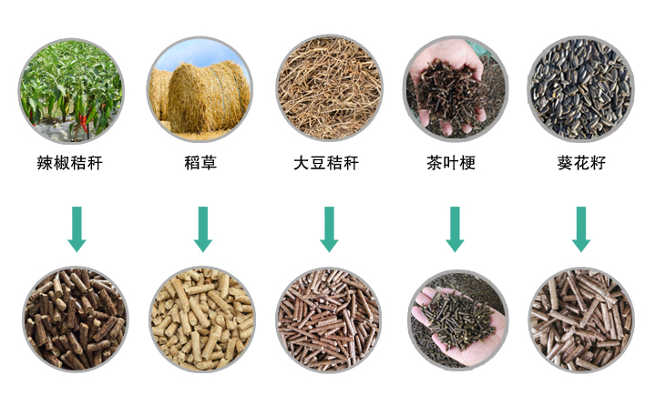 生物質(zhì)顆粒機設(shè)備原料及成型顆粒圖片